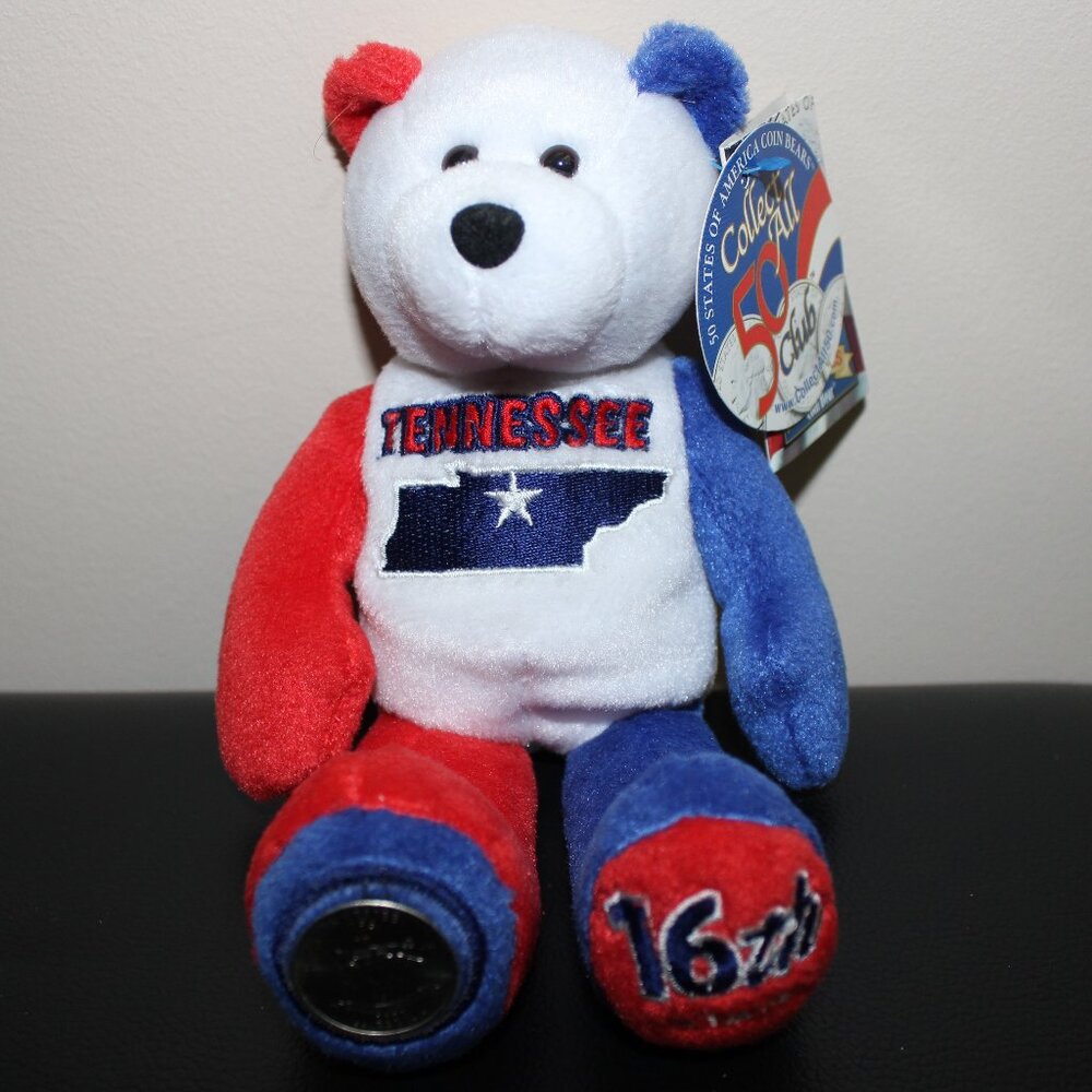3/$55❤️Tennessee #16 Beanie Baby Teddy Bear Plush 50 States of America Coin Bear